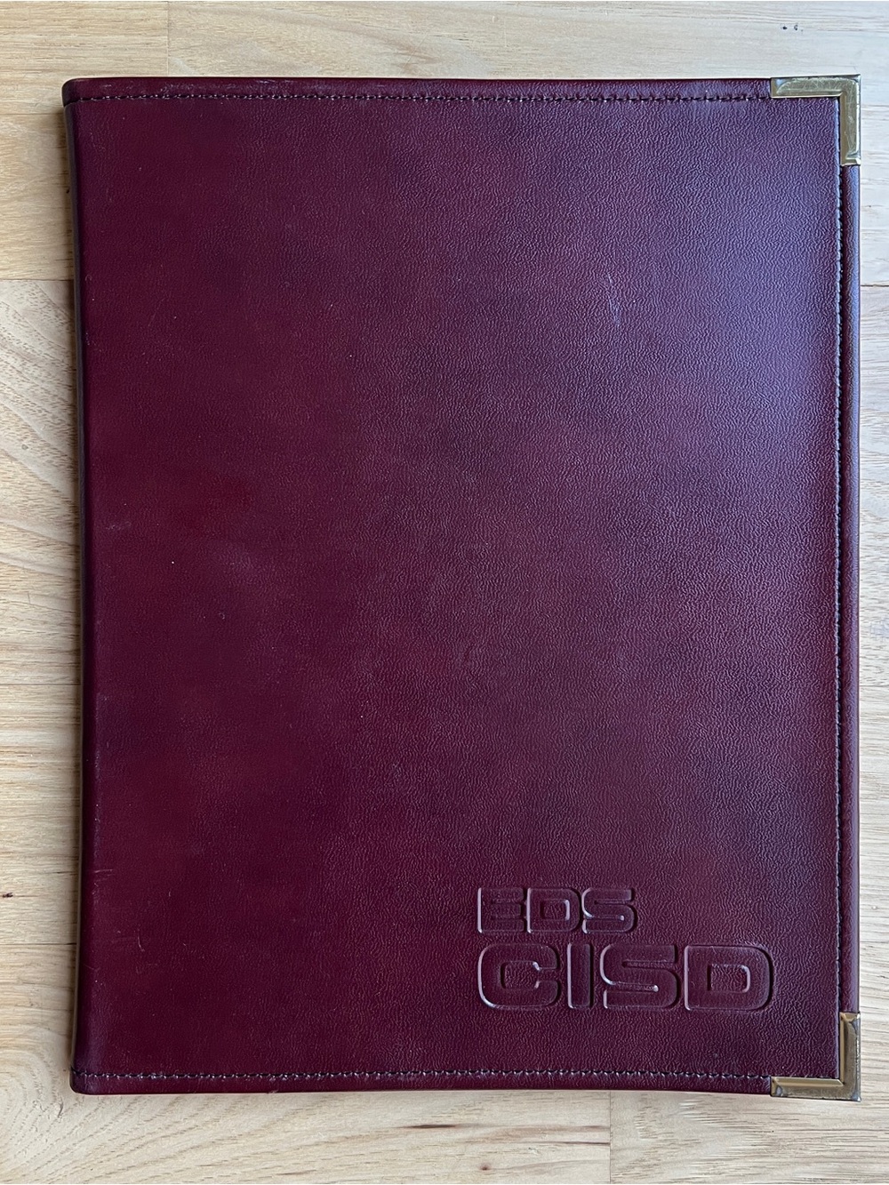 Embossed Burgundy Leather Portfolio with Gold Corners